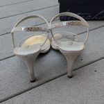 Metaphor  Sienna Heel Open Toe Heels Strappy Silver Metallic Snake Print Sandals Photo 7