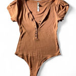 Free People  Intimately Bodysuit‎ Top Shirt Puff Sleeve Buttons Copper S Boho Photo 0