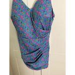 Vtg Perfection Fit by Roxanne Floral Swimsuit Size 18 40D Cup Blue Skirt Beach Photo 1