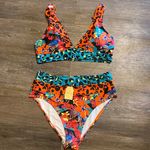 Hilinker Bright Floral Animal Print 2 Piece Swimsuit Size XXL Black Photo 0