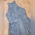 Mac Duggal NWOT  Halter Neck Tiered Ruffle Satin light blue Gown sz 4 Photo 3