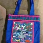 Quilted Blue Tote Bag with Animal Embroidery Boho Anthropologie Style Photo 0