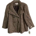 Calvin Klein  Wool Blend Double Breasted Pea Coat Size 1X Brown Woven Tweed Lined Photo 0