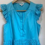 CROSBY by Mollie Burch CROSBY by Mollie Bruch Women's Blue Eyelet Preppy Short Sleeve Blouse Size XS Photo 3