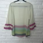 Ruffles sleeve multi‎ color cream purple strlpe crewneck XL Photo 4