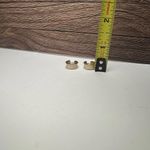 Monet  Cream Enamel Gold Tone Huggie Hoop Pierced Earrings Signed Photo 4