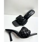 Abound  Sandals Womens Size 8.5 Black Faux Leather Woven Slip On Square Toe Heels Photo 3