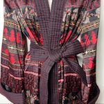 Alice + Olivia red silk cotton trim kimono robe with tie waist sz S/M Photo 3