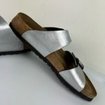 Birkenstock  Papillio Womens Slide Sandals Buckle Straps Sz 7 Metallic Silver Photo 8