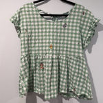 Disney Winnie the Pooh Gingham Top Womens Medium Embroidered Peplum Plaid Ruffle Photo 0