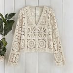 NWT Commense Cream Ivory Floral Crochet Cropped Cardigan Size Small Photo 0