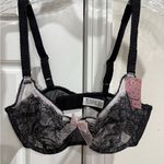 Jezebel  Black Lace Bra with Pink Bow 32D Read Description Photo 0