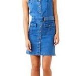 Derek Heart  Brushed Denim Elastic Waistline Mini Dress in Mid Blue Denim Photo 6