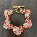 Oscar de la Renta  Gold Heart Bracelet with Pink and Red Gems Photo 5