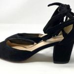J.Crew Black Sophia Suede Anklewrap Round Toe Vibram Sole Classic Chunky Heels Photo 4
