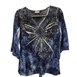 Chico's  Rhinestone Tie Dye Flared Sleeve Top Womens Size 1 M / 8 Multicolor Photo 0