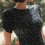 Mac Duggal  24003 Womens Black Gathered Short Sleeve Beaded Gown Photo 4