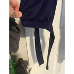 Lulus Tunic Blouse Womens Size L Dark Blue V Neck Long Peep Sleeve Bow Tassel Photo 4