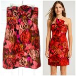 J.Crew  Red Pink Watercolor Silk Strapless Bow Dress Size 8 Photo 1