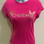 Bebe Rare Vintage Y2K  hot pink diamond logo tee with gold accents sz M Photo 0