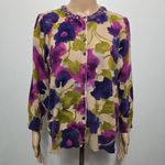 Kenar Purple & Olive Floral Print Cardigan Sweater Size Medium Photo 1