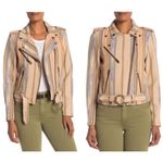 Frye  Carly Stripe Print Burlap Ikat Jacket Moto Boho Brass Ring Edgy Cool Biker Photo 9