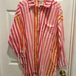 Beach Riot  Alexa‎ Coverup Sunset Pink Red Striped Button Front Petite Large Photo 0