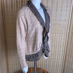 Chico's Pale Peach & Brown Ruffle Open Front Cardigan Size M Photo 3