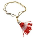 Stella & Dot Retired Coral Red Gold Beaded Brio Tassel Necklace Long Photo 3