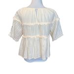 Listicle BEIGE BOHO RUFFLE FLORAL TIERED SHORT SLEEVE EMBROIDERED PEASANT BLOUSE Photo 4