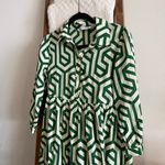 ZARA NWOT Cream & Green Geometric Patterned Long Sleeve Tiered Midi Dress Photo 1