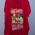 Disney Mickey Minnie Mouse Oh Boy Its The Holidays Red V Neck T Shirt One Size Photo 0