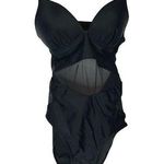 Forever 21 Black Mesh Cutout One-Piece Swimsuit Adjustable Straps - Size Small Photo 0