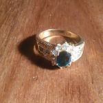 Simulated Emerald and White Crystal Gold Plate Ring (Size 10) Photo 7