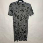Gray Black Leaves Mock Neck Sweater Dress Sz Small Photo 4