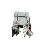 Silver heart and rectangle dangle with red bead earrings Photo 5