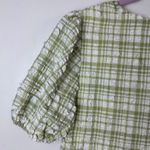 Entro Checkered Gingham Green White Ruched Puff Sleeve Women Blouse Size Medium Photo 2