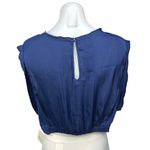 Free People NEW Silk Satin Remi Smokey Sapphire Cuffed Cap Sleeve Crop Top Sz L Photo 2