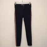 ZARA  Women's Skinny Jeans - Navy with Red and White Stripes Photo 1