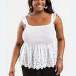 Francesca's White Eyelet Smocked Tank Photo 0