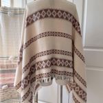 Maje  Ivory Pink Geometric Print Fringed Shawl Poncho Wool Blend Women’s One Size Photo 3