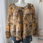 Free People We The Free Cool Meadow Midnight Combo Long Balloon Sleeves Boho Slouchy Top L Photo 0