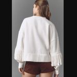 Anthropologie Maeve White Fringe-Sleeve Crew-Neck Sweatshirt M Photo 2