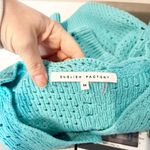 English Factory Puff Sleeve V-Neck Crop Knit Cardigan Sweater Turquoise Medium Photo 1