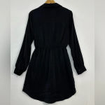 Lush Clothing Lush Payton Cinched Waist Black Bishop Sleeve Plunge Dress Photo 4