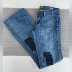 Set/2 MEK Denim Keros Skinny Super Bell Low Rise Flare Jeans Patchwork Dk Rinse Blue Size 24 Photo 5