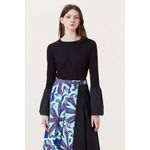 Finery London Mace Skirt Black Floral Size 12 Artsy Career Midi UK Size 16 Twee Blue Photo 4