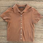 Brandy Melville Womens Brown Caroline Short Sleeve Button Front Collared Top OS Photo 1