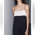 ZARA NWT black & white satin, viscose midi dress spaghetti strap contrast detail Photo 7