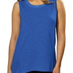 Adrienne Vittadini Womens  High-Low Cobalt Blue Mixed Media Sleeveless Top - Sz L Photo 0